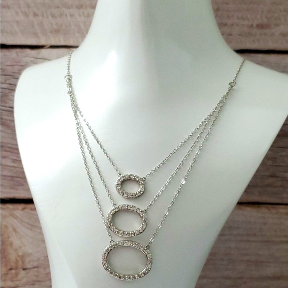 Sterling Silver 925 Three Tier Oval Necklace
